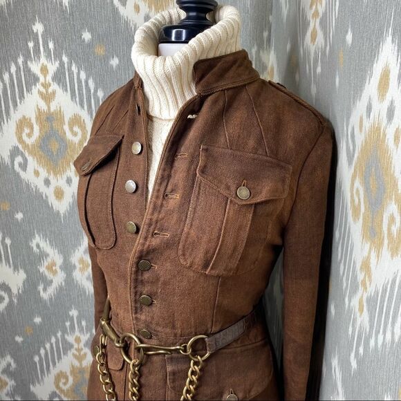 Ralph Lauren Collection Italian Linen Winslow Antique Brown Field Jacket - Picture 4 of 16